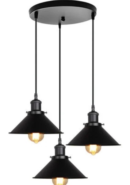 vintage,rustik,retro 3xe27 siyah metal gövde sarkıt avize çap:30cm