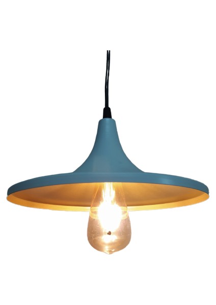 Retro Beyaz Içi Sarı Tekli Metal Sarkıt Avize Çap: 27CM