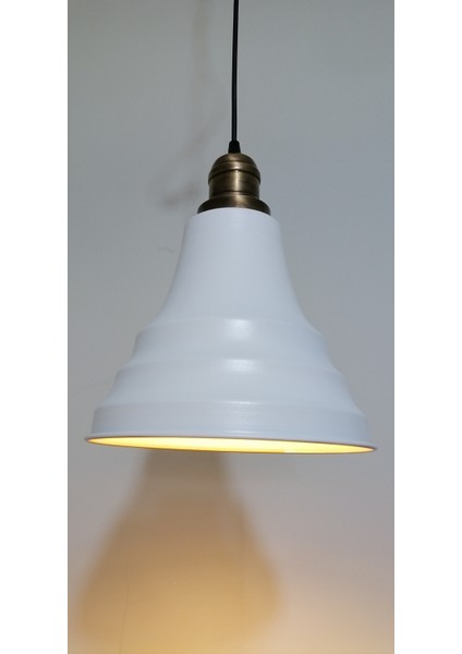 retro,vintage mutfak,oda,otel,cafeler için beyaz 1xe27 metal sarkıt avize çap:23cm