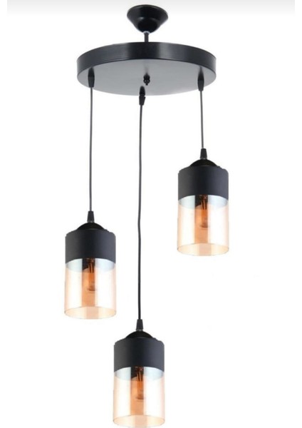 vintage,retro,rustik 3XE27 siyah metal gövde cam sarkıt avize çap:30cm