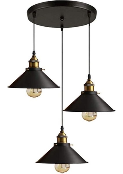 retro,rustik,vintage 3xe27 siyah metal gövde sarkıt avize çap:30cm