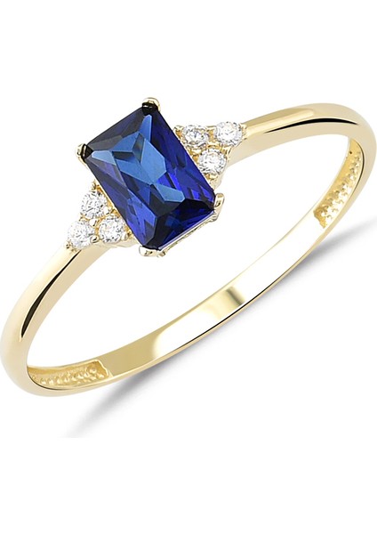 Safir Renkli Kenar Taşlı Altın Yüzük YZA.101.01