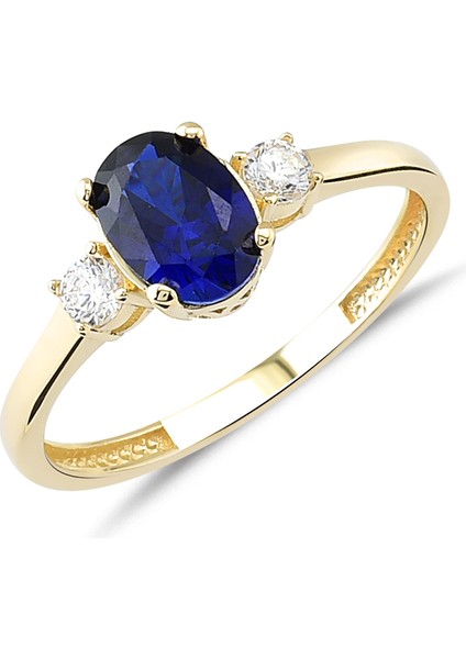 Safir Renkli Altın Üçtaş Yüzük YZA.109.01