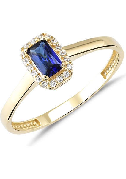 Safir Renkli Kenar Taşlı Altın Yüzük YZA.110.01