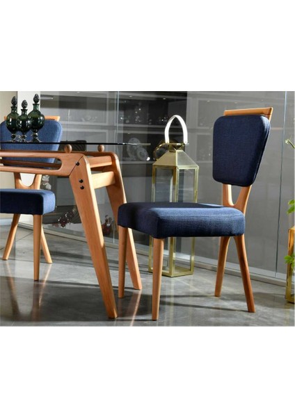 Palace Iskandinav Gürgen Ağaç El İşçiliği Mutfak&Salon Sandalyesi Keten Lacivert modelleri