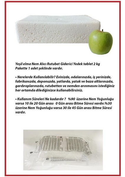 2 Kg. Nem Alıcı Yedek Tablet Yeşil Elma
