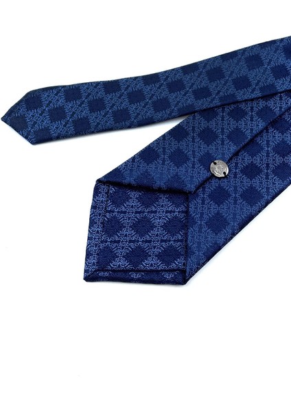 Mavi Motif Desen Mendilli Klasik Kravat KK10954