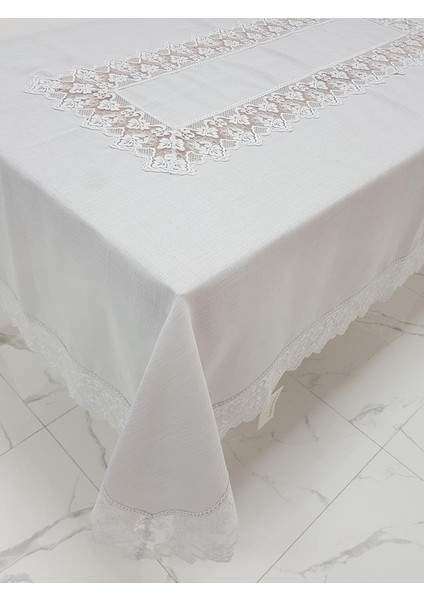 Esra Lüx Dantelli Keten Kumaş Gri Masa Örtüsü Dikdörtgen 160x230 cm - 1118