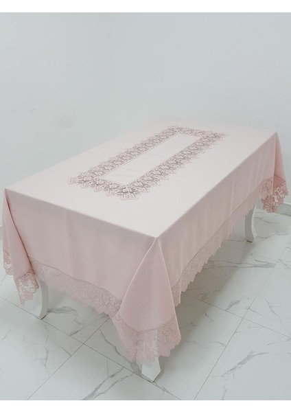 Esra Lüx Dantelli Keten Kumaş Pudra Masa Örtüsü Dikdörtgen 160x230 cm - 1120