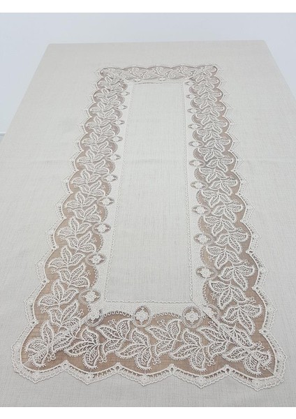 Beril Lüx Dantelli Keten Kumaş Bej Masa Örtüsü Dikdörtgen 160x230 cm - 1121 indirimleri