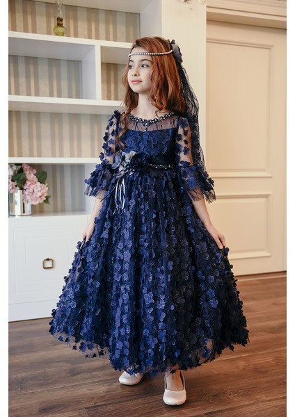 Duvaklı , Tamamı 3 Boyutlu Kumaş , Kız Çocuk Elbise, Vintage Elbise. fiyatları