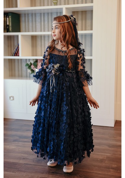 Duvaklı , Tamamı 3 Boyutlu Kumaş , Kız Çocuk Elbise, Vintage Elbise. modelleri