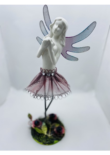 Myk Hediyelik Ferforje Kanatlı Porselen Melek Dekoratif Biblo - Pembe & Mavi