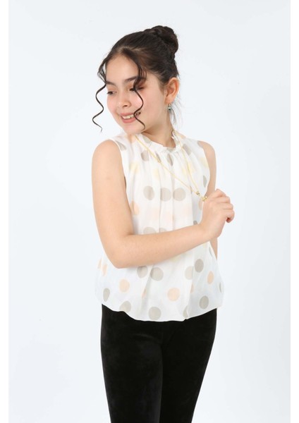 Kız Çocuk Şifon Kumaş Astarlı Kolsuz Bel Lastikli Bluz Gömlek-KG-0003