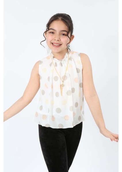 Kız Çocuk Şifon Kumaş Astarlı Kolsuz Bel Lastikli Bluz Gömlek-KG-0003 indirimleri