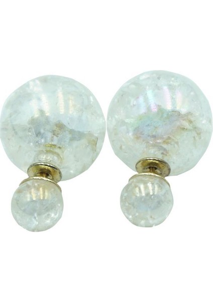 Opal Boncuk Renkli Kristal Küre Saplama Küpe 11 Renk Beyaz