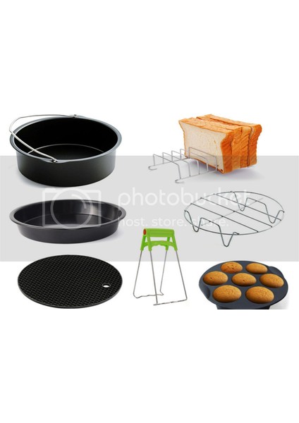 10 Parça Yui/Xiaomi/Philips/Kumtel Uyumlu Air Fryer Aksesuarları 7 Inç - Siyah (Yurt Dışından)