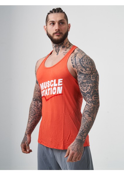 Musclestation Toughman Tank Turuncu Workout Fitness Atlet modelleri