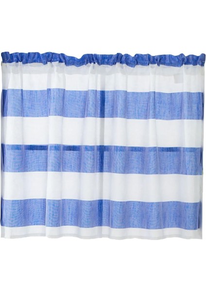 1 Kısa Çizgili Yarım Perde Banyo Mutfak Yarı Sheer Cafe Valance Blue_ 74X60 cm (Yurt Dışından)