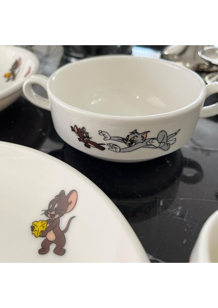 5 Parça Porselen Tomve Jerry Desenli Çocuk Yemek Takımı
