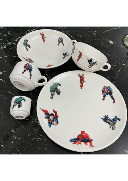 5 Parça Porselen Avengers Desenli Çocuk Yemek Takımı