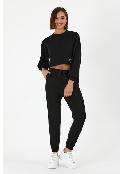 Kadın Crop Eşofman Takım Siyah