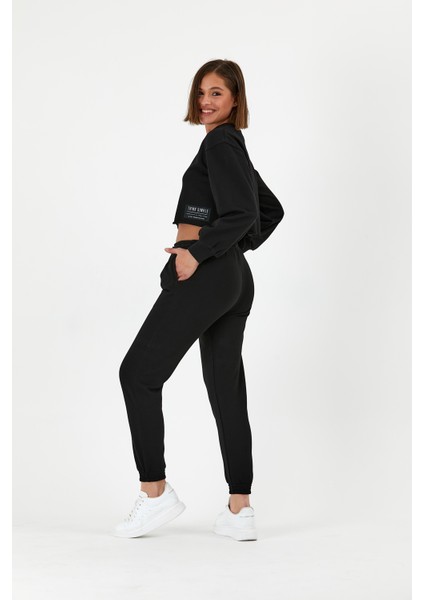Kadın Crop Eşofman Takım Siyah modelleri