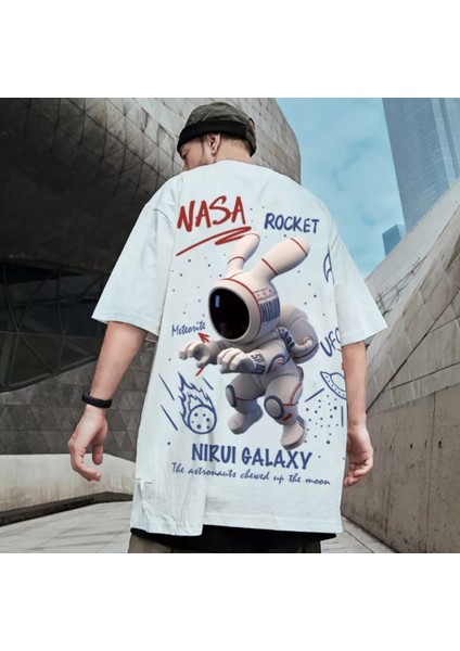 Nasa Astranot Dijital Baskılı %100 Pamuk Özel Tasarım Oversize Erkek T-Shirt