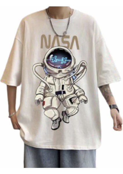 Büyük Beden Nasa Astranot Dijital Baskılı %100 Pamuk Özel Tasarım Oversize Erkek T-Shirt