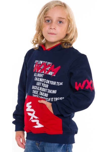 Erkek Çocuk Wxm Yazı Baskılı Kapşonlu Sweatshirt 14132