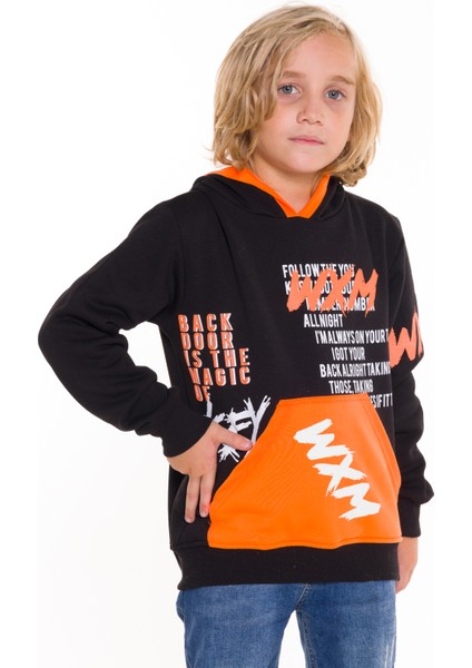 Erkek Çocuk Wxm Yazı Baskılı Kapşonlu Sweatshirt 14132