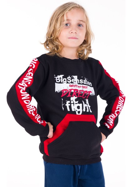 Erkek Çocuk Direct Yazı Baskılı Kanguru Cep Sweatshirt 14130
