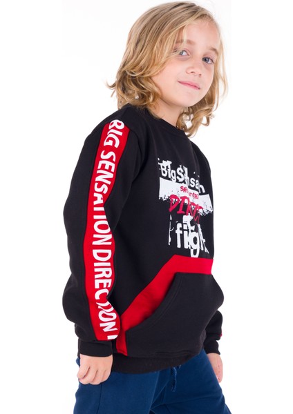 Erkek Çocuk Direct Yazı Baskılı Kanguru Cep Sweatshirt 14130