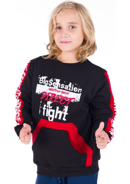 Erkek Çocuk Direct Yazı Baskılı Kanguru Cep Sweatshirt 14130