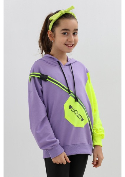Kız Çocuk Göğüs Cepli Kapşonlu Sweatshirt 9-14 Yaş 14118