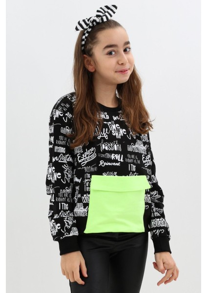 Kız Çocuk Yazı Baskılı Cepli Sweatshirt 9-14 Yaş 14122