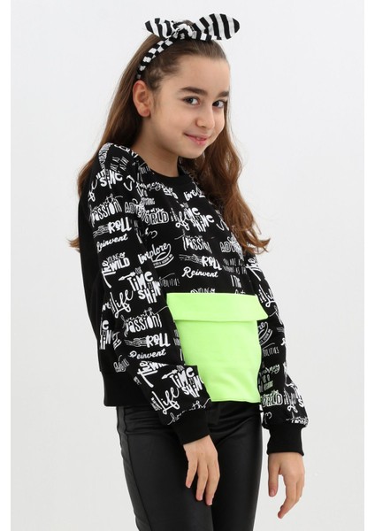 Kız Çocuk Yazı Baskılı Cepli Sweatshirt 9-14 Yaş 14122 fiyatları
