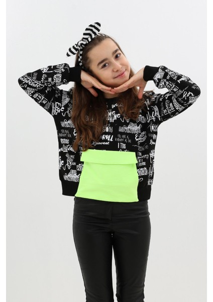 Kız Çocuk Yazı Baskılı Cepli Sweatshirt 9-14 Yaş 14122 modelleri