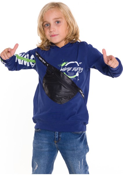 Erkek Çocuk Kapşonlu Cep Detaylı Sweatshirt 9-14 Yaş 14029
