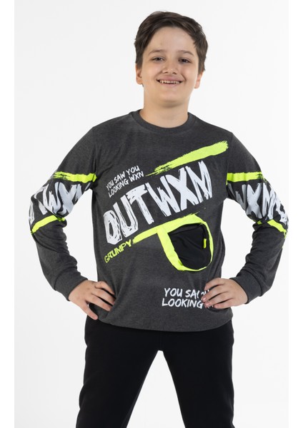 Erkek Çocuk Outwxm Baskılı Sweatshirt 9-14 Yaş 14019