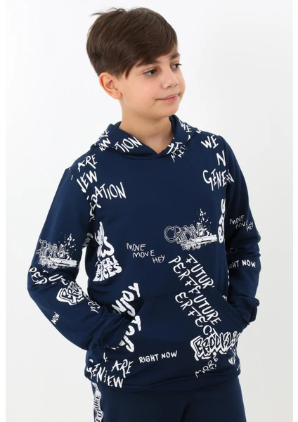 Cansın Mini Erkek Çocuk Yazı Baskılı Kapşonlu Sweatshirt 4-14YAŞ 14020