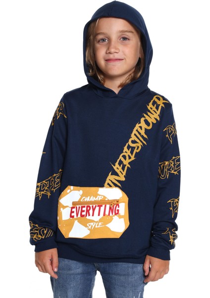 Cansın Mini Erkek Çocuk Everyting Baskılı Kapşonlu Sweatshirt 14017