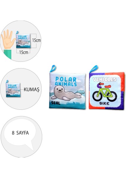 2 Kitap Tox Ingilizce Kutup Hayvanları ve Taşıtlar Kumaş Sessiz Kitap E125 E132 - Bez Kitap , Eğitici Oyuncak , Yumuşak ve Hışırtılı