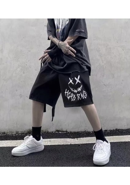 Dikenli Emoji Baskılı Özel Tasarım %100 Pamuk Sokak Stili Hip Hop Erkek Bermuda Şort