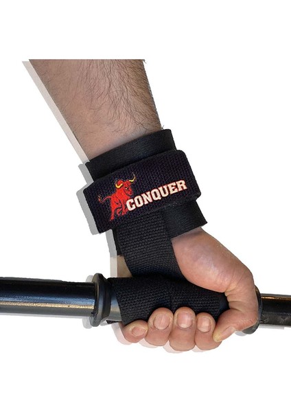 Conquer Big Rıch Grip Pro Lifting Straps Siyah
