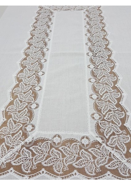 Beril Lüx Dantelli Keten Kumaş Krem Masa Örtüsü Dikdörtgen 160x230 cm - 1123 modelleri