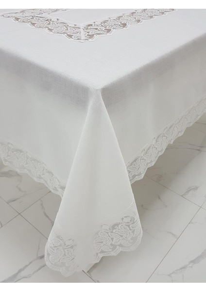 Beril Lüx Dantelli Keten Kumaş Krem Masa Örtüsü Dikdörtgen 160x230 cm - 1123 fırsatları