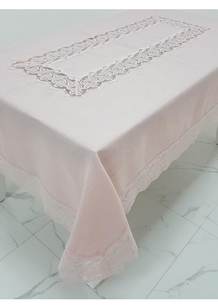 Beril Lüx Dantelli Keten Kumaş Pudra Masa Örtüsü Dikdörtgen 160x230 cm - 1124