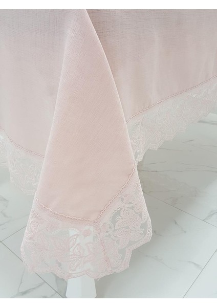 Beril Lüx Dantelli Keten Kumaş Pudra Masa Örtüsü Dikdörtgen 160x230 cm - 1124 indirimleri