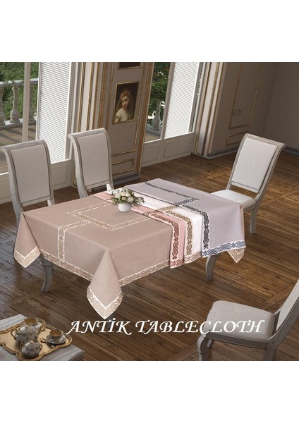 Antik Lüx Jakar Bordürlü Keten Kumaş Gri Masa Örtüsü Dikdörtgen 160x230 cm - 1129 fiyatları